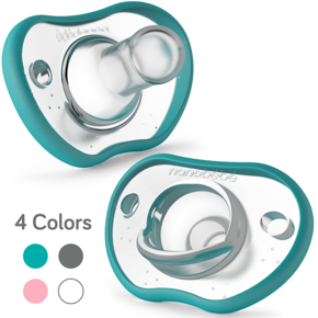 Nanobebe Flexy Silicone Baby Pacifiers, Teal, Pink, Grey or White, Newborn or 3m+, 2-Pack