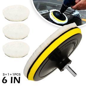 5Pcs/set 6inch Polisher/Buffer Soft Wool Bonnet Pad Woolen Polish Buffing Waxing Pads with M14 Drill Adapter for Car Polisher Polishing and Buffing