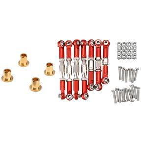 BRADOO- for WLtoys 144001 1/14 Metal Linkage Servo Pull Rod Steering Tie Rod Set,Red & 4WD Metal Chassis 6X5.2 Flange Bushing