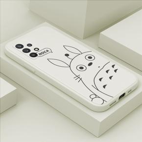 Hontinga for Samsung A32 4G Case Cartoon Cute Totoro Pattern Back Cover Soft Square Edge Liquid Silicone Phone Cases