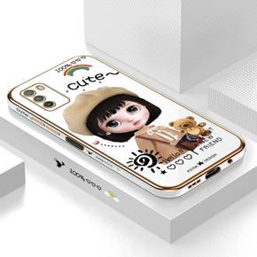 Hontinga for Xiaomi Poco M3 Back Cover Luxury 6D Plating Cartoon Satchel Girl Side Pattern Case Soft Silicone Square Phone Cases