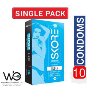 Skore Blue Coloured Condoms with Vanilla Scented - 10pcs Pack