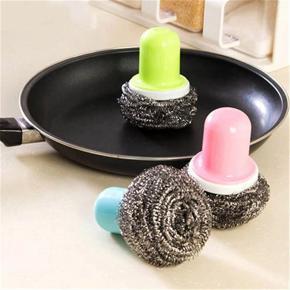 Stainless Steel Replaceable Wired Cleaning Scrubber Brush Pot Brush Dishwashing Brush with Plastic Handle Cleaning Tool