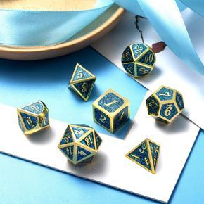 7 Pcs Alloy Polyhedral Dice Set For Dungeons Dragons Role Playing Game - Imitation glitter Pink Blue