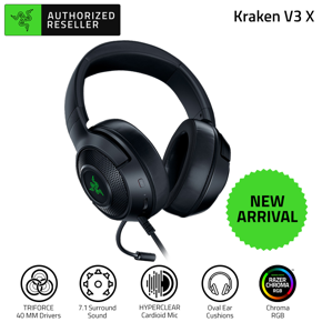 Razer Kraken V3 X Wired Gaming Headset 7.1 Surround Sound Headset with TRIFORCE 40mm Driver Unit HYPERCLEAR Cardioid Microphone