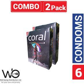 Coral - Long Lasting Extra Time Lubricated Natural Latex Condom - Combo Pack - 2 Packs - 3x2=6pcs