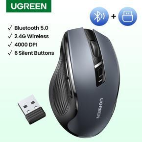 UGREEN Wireless Mouse Bluetooth 5.0 Ergonomic 4000 DPI 6 Mute Buttons For MacBook Tablet Laptop PC 2.4G Mice Mouse