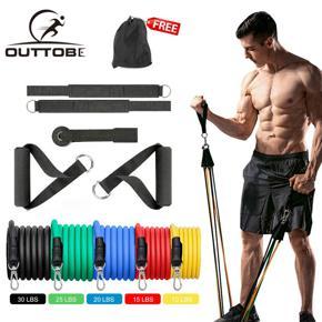 Outtobe Power Resistance Bands set, Unisex Elastic Fitness Workout Exercise Bands Indoor Sport Fitness Equipment for Muscle Building, Physical Therapy, Yoga and Pilates with Door Anchor, 2 Foam Handle