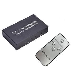 3 Port Optical Switcher with 2 Way Spdif Toslink Optical Digital Audio Splitter 3 in 2 Out with IR Remote Control Switch