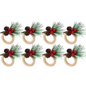 8 Pieces Christmas Pinecones Napkin Rings Wood Handicraft Napkin Holder Rings Table Decor for Christmas Wedding Picnic