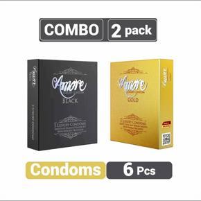 Amore Luxury Gold and Black Condom (3 X 2) 6 pieces (2's Combo Pack)