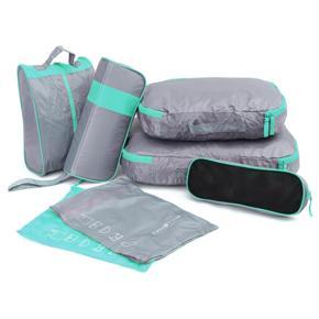 7Pcs Waterproof Travel Luggage Packing Organizer Zip Clothes Storage Bag Pouch - Gray blue