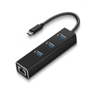 Aluminum 1000 Mbps Type c USB Hub 3.0 with Gigabit Ethernet RJ45 Port - Black