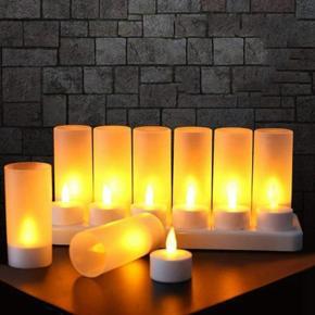 XHHDQES Rechargeable Flameless Candle,24 Pcs Yellow Light LED Flickering Tea Lights&24 Frosted Cups,with Charging Base,UK Plug
