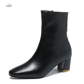 White Black Women Boots Comfy Square High Heel Ankle Boots Fashion Pointed Toe Zipper Boots Autumn Winter Ladies Shoes