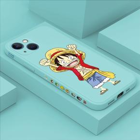 Hontinga for iPhone 13 Case Side Design Anime Cartoon Luffy Back Cover Soft Square Edge Pattern Liquid Silicone Trend Phone Cases