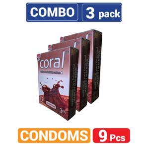 Coral Chocolate Flavors Lubricated Natural Latex Condoms - Combo Pack - 3x3=9pcs