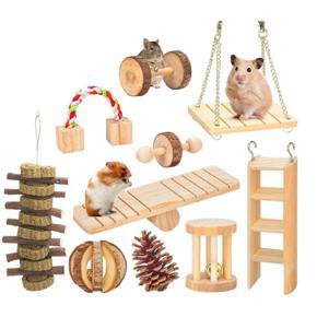 10 Pcs Set Hamster Chew Toys Natural Wooden Gerbils Rats Chinchillas Toys Accessories Dumbbells Exercise Bell Roller Teeth Care Molar Toy For Guinea Pig Bunny Rabbits Exquisite Product