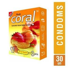 Coral 3 Fruits Flavours Condoms Full Box - 30 Pcs