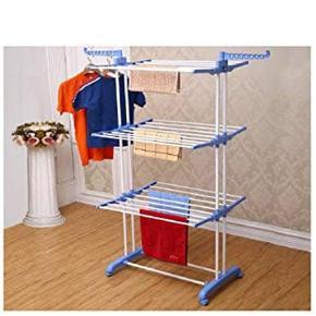Double Hanging Cloth Stand and Shoes Rack - Silver and Blue