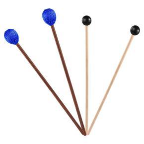 ARELENE 2 Pairs Marimba Mallets Glockenspiel Sticks with Wood Handle Medium Hard Blue Yarn and Black Rubber with Wood Handle