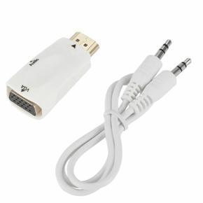 HDMI to VGA Converter Adapter, Gold-Plated Display Port Adapter with Audio Output-White