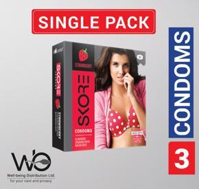 SKORE - Strawberry Climax Delay With Raised Dots Condom - Single Pack - 3x1=3pcs