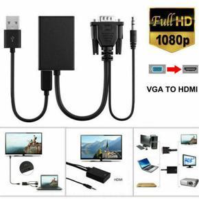 VGA To HDMI Output 1080P HD Audio TV AV HDTV Video Cable Converter Adapter U2A3
