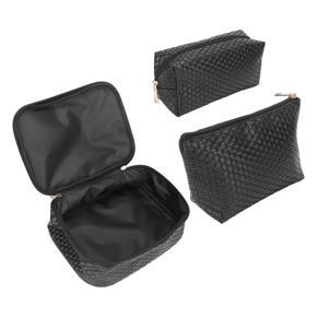 Makeup Bag, Toiletry Organizer Black PU Leather Waterproof 3 PCS Durable for Girls for Makeup Storage