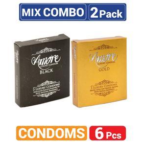 Amore Mix - 1 Pack Luxury Gold & 1 Pack Black Condom - 3x2=6pcs