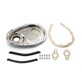 Chrome Timing Chain Cover Kit Fit for SB Chevy 327 350 383 400 SBC Gasket Seal Bolts Set
