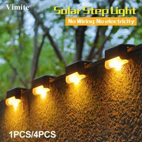 Vimite 1/2/4PCS Led Lamp Solar Stair Step Lights Outdoor Waterproof Automatic Sensor Wall Light Energy Saving Garden Lamp for House Stairs Fence Balcony Decoration Lighting Warm White