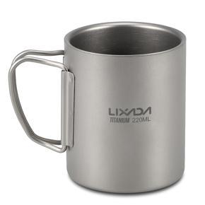 Lixada 220ml Titanium Double Wall Cup Water Coffee Tea Cup Mug for Home Office Camping Hiking Backpacking