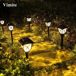 Vimite 4PCS LED Lampu Solar Garden Light Outdoor Waterproof Automatic Sensor Lighting Landscape Retro Lawn Light for House Park Pathway Fence Decorative Lamp Warm White