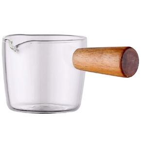 Glass Milk Cup Jug with Wood Handle 3-Ounce Milk and Cream Pitcher Shot Glasses for Coffee Tea or Maple Syrup Serving