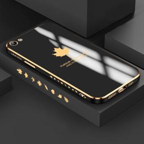 Hontinga for Vivo Y65 Luxury 6D Plating Soft Casing Silicone Square Frame Phone Case Shiny Bling Back Cover Maple Leaf Side Pattern Case