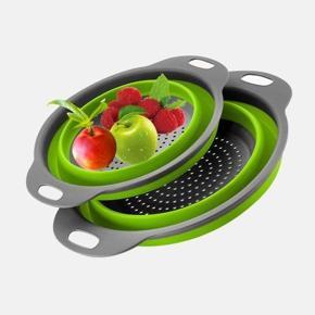 2pc Foldable Silicone Colander Fruit Vegetable Washing Basket Strainer