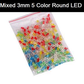 100Pcs- 3mm COLORFUL LED Mixed 3mm 5 Color Round LED Light Emitting Diode Basic LED Green Red Yellow Blue White Light Bulbs For Electronics Project Indicator Front Panels Light DIY