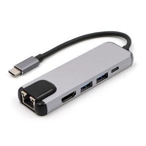5 in 1 USB Type C Hub Hdmi 4K USB C Hub to Gigabit Ethernet Rj45 Lan Adapter - silver