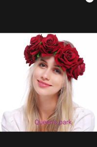 Exclusive Designer Artificial Red Rose Flower Crown/Flower Headband/Floral headwear - Red