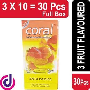 Coral Condom- 3 Fruits Flavoure - Full Box - 3 x 10 = 30 Pcs