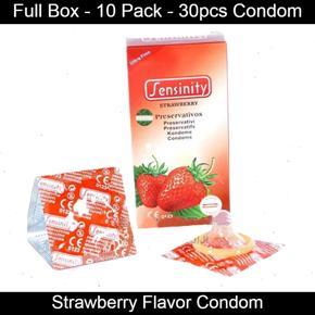 Sensinity Condom - Strawberry Flavored Condom - Full Box (10 Pack Contains 30pcs Condom)
