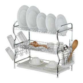 3-Layer Stainless Steel Wall Hanging Dish Rack Kitchen Rack- Silver Color