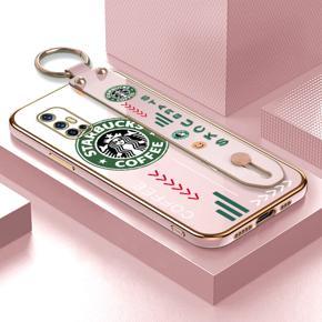 Hontinga for Vivo V17/V19 Neo Back Cover With Wristband Luxury 6D Plating Coffee Sign Case Soft Silicone Square Phone Cases