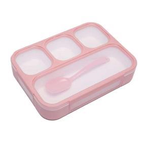 Leak-Proof Sealing 4 Compartments Grid Lunch Box with Spoon - Pink