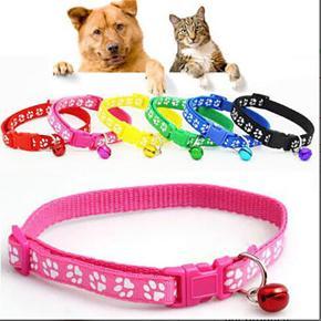 Sale Cute Nylon Dog Puppy Cat Collar leg print Breakaway Adjustable Cats Collars with Bell and Bling Paw Charm