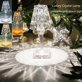Luxury Desk Night Light USB Crystal Acrylic Diamond Table Lamp, 3 Lighting Colors with Brightness Adjustable Bedside Rechargeable Night Light