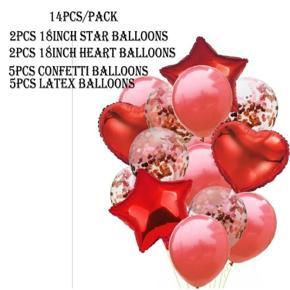 14Pcs Party Foil+Latex+Confetti Balloon Set Red Color