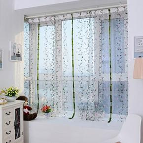 Rural Fresh Hand Embroidered Floral Tulle Sheer Voile Door Cafe Window Curtain