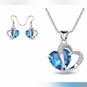 Blue stone Heart Shaped Necklace & Earrings